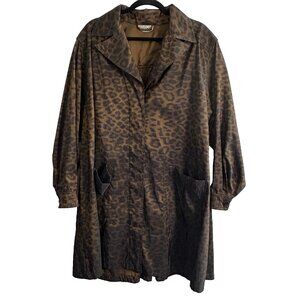 MYCRA PAC Women Packable Raincoat Sz L Brown Leopard Trench Swing 60s Retro 63-2